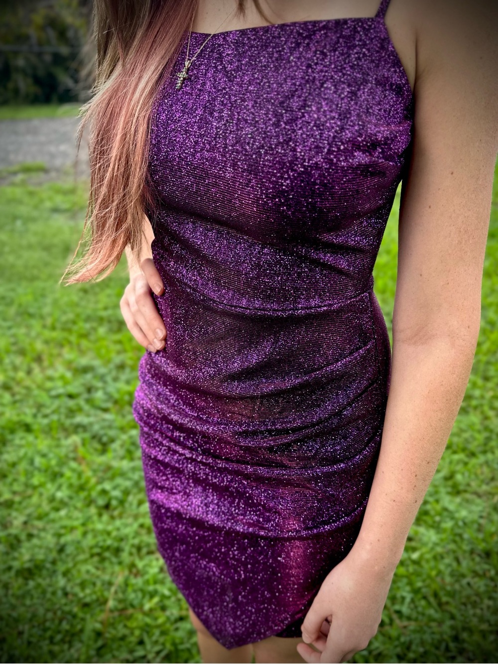 Honey and Rosie Shimmering Purple Mini Slip Dress